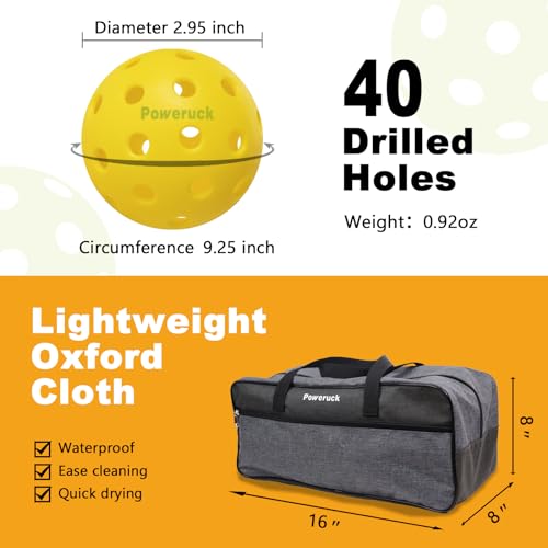 Poweruck Pickleball Tennis Ball Hopper Set, Pickleball Tennis Ball Basket Holder with 20 Outdoor Pickleball Balls,Perfect Court Equipment for Beginner