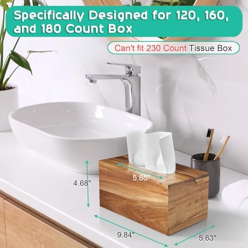 ALELION Rectangular Tissue Box Cover - Acacia Wood Rectangle Tissue Box Holder for 160, 180 Count Box - Decorative Facial Cube Tissue Box Cover for Tabletop Night Stands Bathroom Office