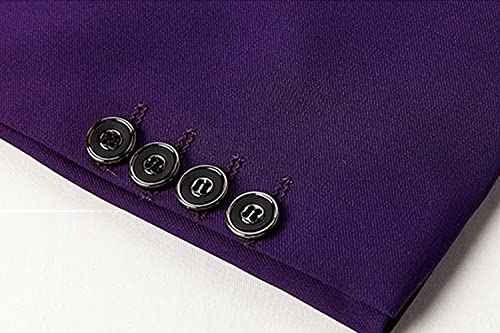 Casual 2 Button Suits for Men Slim Fit Notched Lapel Business Sets Solid Color Wedding Formal Jacket Vest Pants (Purple,Medium)