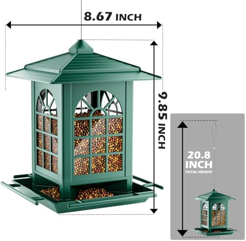 Birdream 2 Pack Bird Feeders for Outdoors Hanging - 7LB Total Capacity Classic Courtyard Design Fun Assembly Large Bird Feeder, Attracting Wild Birds Cardinals Goldfinches Sparrows - Green