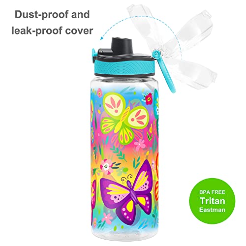 Cute Water Bottle for School Kids Girls, BPA FREE Tritan & Leak Proof & Easy Clean & Carry Handle, 23oz/ 680ml (Mermaid 2)