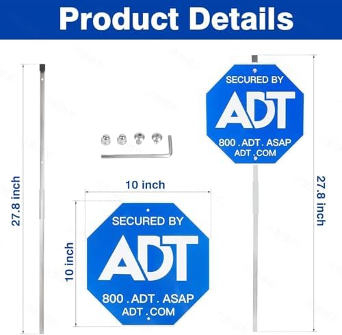 ADT Security Sign - Heavy Duty 28" 100% Aluminum Yard Sign with Stake for Weather-Resistant Protection