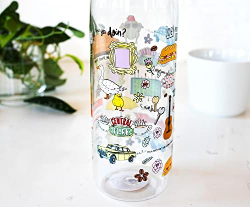 Silver Buffalo Friends TV Show Iconic Doodles Tritan Water Bottle, Screw Top Lid, 28 Ounces