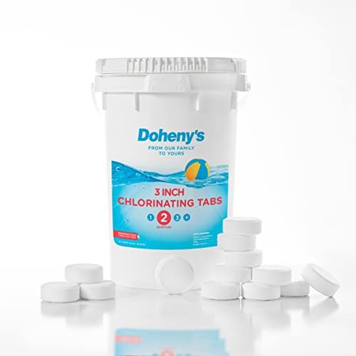 Doheny’s 3-Inch Stabilized Chlorine Tablets | 99% Pure Tri-Chlor, 90% Available Chlorine | Long-Lasting, UV-Protected, Slow-Dissolving Pool Sanitizer | Individually Wrapped, Childproof 50lb Bucket