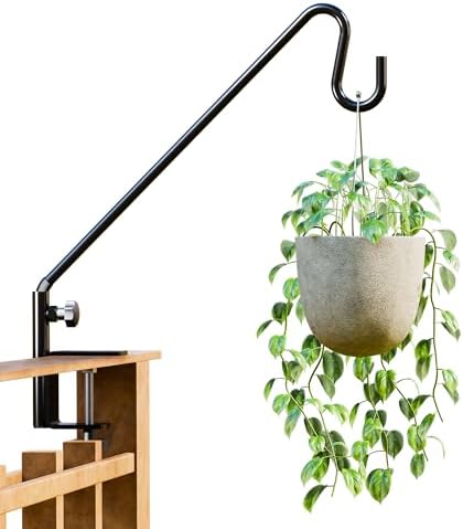 Idzo 18 Inch Railing Hook, Deck Hook for Bird Feeder Pole, Durable 3-Layer Powder Coated Steel, Shepherds Hooks for Outdoor, 360° Rotation, Sturdy Deck Railing Bracket for Hanging Decorations, Black