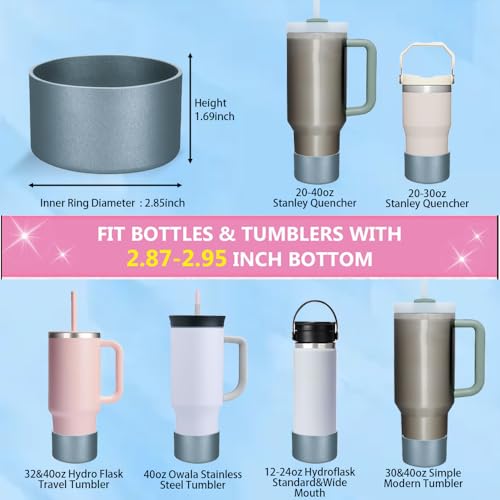 Metallic Matte Luster Silicone Boot Sleeve for Owala 24oz & Stanley/Simple Modern 20-40oz & Water Bottle 12-24oz and More Bottles with 2.8-3in Base Glitter Anti-Slip Bottom Cover (Matte Silver)
