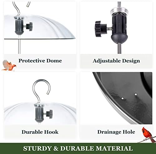 Kingsyard Adjustable Platform Bird Feeder for Outdoors Hanging, Metal Tray Bird Feeder with Dome Top, Attract Bluebirds Cardinals Goldfinches (Black)