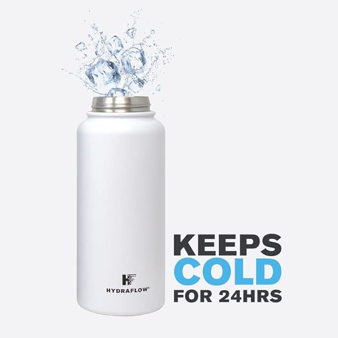 Hydraflow Hybrid - Triple Wall Vacuum Insulated Water Bottle with Flip Straw (17oz, Sand) Stainless Steel Metal Thermos, Reusable Leak Proof BPA-FREE for Sports and Travel