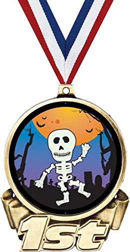 Skeleton First Place Medal, 3" Gold Halloween Skeleton Trophy Medal Award 5 Pack Prime
