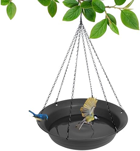 Hanging Bird Bath, Hanging Bird Water Feeder for Outdoors, Feeder Bowl, 1 Pack Birdbath Tray Accessories for Outside, Plastic Birdbaths Tray for Garden Patio Decoration (20", Dark Black)