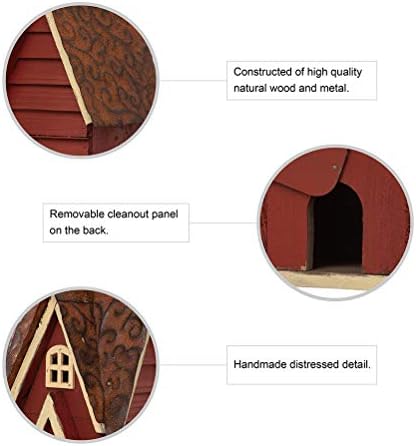 Glitzhome Solid Wood Distressed Cottage Garden Birdhouse Hanging Bird House for Outdoors 12" H,Red