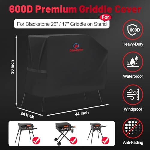 Comnova Griddle Cover for Blackstone 22 Inch 17 Inch Griddle with Hood and Stand - 600D Flat Top Grill Cover for Blackstone 22" 17" Griddle on Stand and 22" Adventure Ready, Heavy Duty & Waterproof
