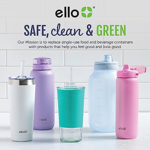 Ello Syndicate 20oz Reusable Glass Water Bottle with One-Touch Leak Proof Flip Lid, Protective Non-Slip Silicone Sleeve, Carry Loop for Coffee, Tea and Water, BPA-free, Dishwasher Safe, Tech Blue