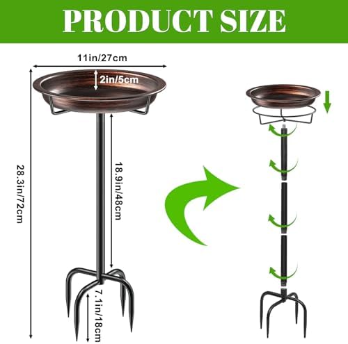 35.5In Freestanding Metal Birdbaths Bowl Outdoor, Free Standing Garden Bird Bath Bird Feeder Bowl with Metal Stake, Detachable Decoration Spa Birdfeeder for Garden Patio Yard Lawn (Retro Copper)