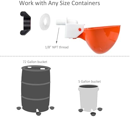 DIY Chicken Feeder and Waterer Automatic Chicken Feeder No Waste Poultry Feeder Kit for Buckets Barrels Bins Troughs, 6 Ports and 6 Water Cups