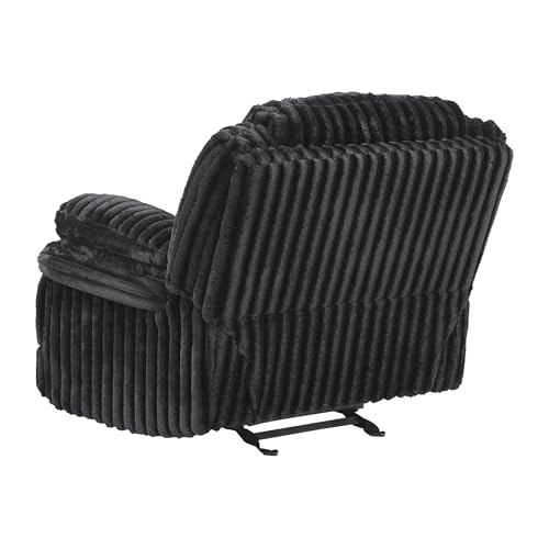 Lexicon Manual Glider Recliner Chair, Corduroy Manual Tab Pull Reclining Chair with Pillow Top Arms, Plush Cushions, Cozy Theater-Style Accent for Living Room/Bedroom, Easy Assembly, Black