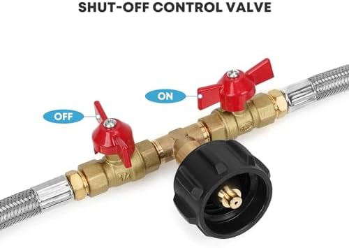 Stanbroil 5 Feet Stainless Braided Propane 2 Way Splitter Adapter Hose with Shut Off Valve Perfect for Camping, Heater, Grill, Stove