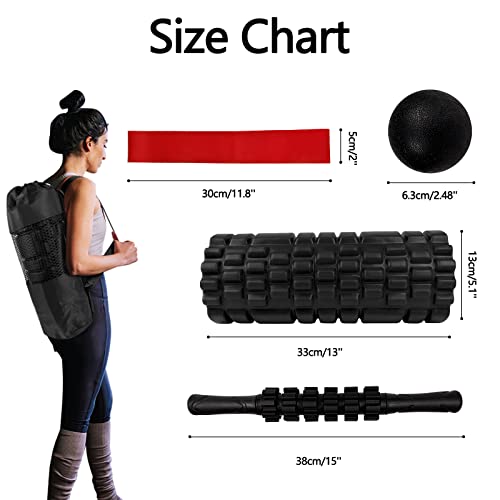Krightlink 5 in 1 Foam Roller Set for Deep Tissue Muscle Massage, High Density Trigger Point Fitness Patented Exercise Foam Roller, Massage Roller, Massage Ball, Resistance Band, for Whole Body
