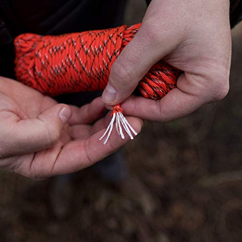 GEAR AID 550 Paracord and Carabiner, 7 Strand Utility Cord for Camping and Survival, Orange Reflective, 30 ft