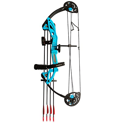 PANDARUS Compound Bow Archery for Youth and Beginner, Right/Left Handed,19”-28” Draw Length,15-29 Lbs Draw Weight, 260 fps, Package with Archery Hunting Equipment Carry Case(Blue Right Handed Pro)