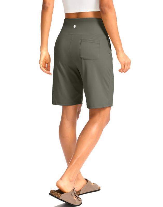 G Gradual Women's Bermuda Long Shorts with Pockets High Waisted Knee Length Shorts for Women Walking Athletic Workout(Grey Sage,XXL)