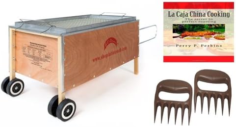 Latin Touch Caja China Roasting Box Pig Roaster 100lbs, Charcoal, Large Capacity Roasting Box Design with Accessories, 2 Steel Racks, Free Cookbook & Bear Paws