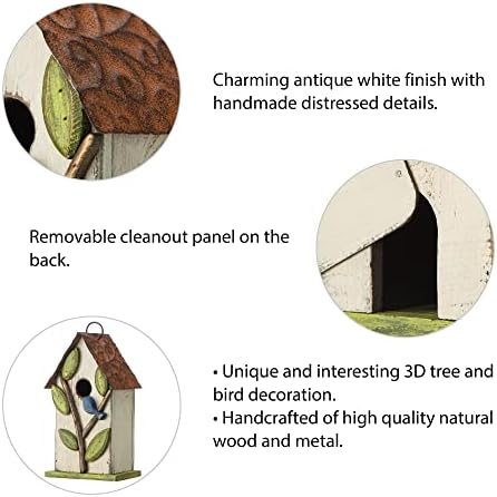 Glitzhome 9.7" H Hanging Birdhouse for Outdoor Patio Garden Decorative Pet Cottage Wooden Distressed Birdhouse, Leaves Rustic White