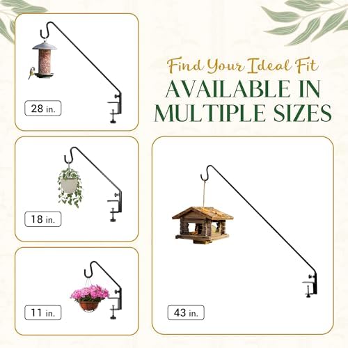 Idzo Deck Bird Feeder Hanger for Railing, 18inch Deck Hook for Bird Feeder Pole, Durable 3 Layers Powder Coated & Sturdy 1 Piece Solid Steel Construction for Hanging Decorations, 2Pack