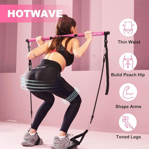 HOTWAVE Pilates Bar Kit with Resistance Band Set, Exercise Bar with AB Roller,Yoga Stretching Equipment, Portable Home Gym