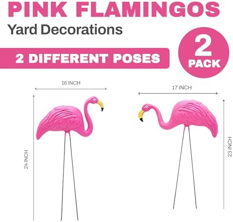 4E's Novelty 2 Pink Flamingos Yard Decorations - Extra Large 24" Flamingos Yard Ornaments - Pink Flamingos for Yard Sculptures & Statues - Lawn Flamingos Outdoor Garden Decor, Weather Resistant