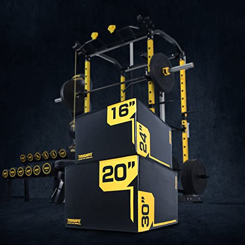 ToughFit Plyo Box - 3 in 1 Foam Plyometric Box - Jump Box for MMA, Crossfit - Adjustment Height Plyometric Jump Box for Home Gym - PVC Cover Platform & High-Density Workout Box (Small - 20"x18"x16")