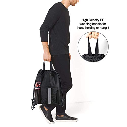BeeGreen Red Drawstring Backpack Bag with Shoe Compartment X-Large Gym Sports String Cinch Sackpack with Front Inside Zipper Pockets 75D