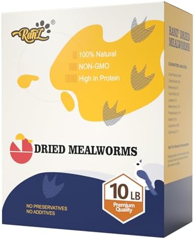 RANZ 10LBS Non-GMO Dried Mealworms for Chickens, High Protein Meal Worms, Premium Chicken Feed, Perfect Bird Food and Chicken Treats, Whole Large Mealworms for Wild Birds, Ducks, Fish