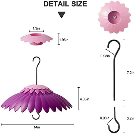 Baffle for Bird Feeder Cover With 3 Hooks - Suitable for Hummingbird and Wild Bird Feeders, Built-in Moat, Protective Hanging Cover, 14 Inches (Deep Purple)