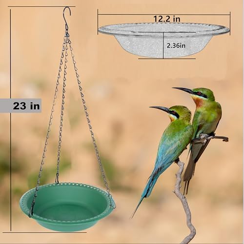 2 Pack Hanging Bird Feeder Tray 12 inch with Drainage Holes Fit Most Seed, Bird-Feeder Hanging for Garden Yard Outside, Green
