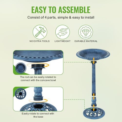 Backyard Expressions Outdoor Garden Bird Bath - Blue - Weather Resistant Polyresin - 27 Inch