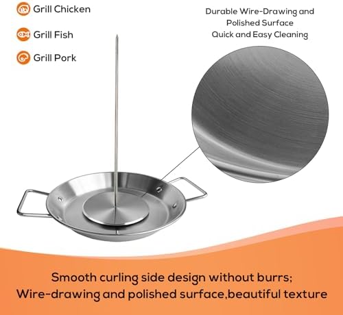 Al Pastor Skewer for Grill:Stainless Steel Vertical Stand, Brazilian Spit Stand with removable 3 Spikes, 2 Brushes, Anti-scalding Fittings, Fat Separator Tray, for Tacos Al Pastor, BBQ