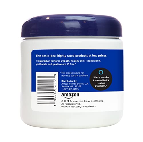 Amazon Basics Healing Ointment & Skin Protectant for Dry & Cracked Skin and Chapped Lips, Fragrance Free, 14 Oz (Pack of 1)