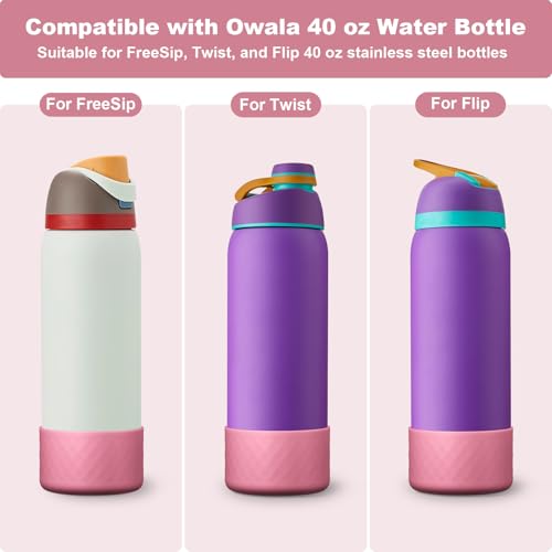 Alwenid 2PCS Silicone Water Bottle Boot for Owala 40 Oz, Anti-Slip Protective Sleeve Bottom Bumper Protector for FreeSip, Twist, and Flip Stainless Steel Water Bottles (Rose)