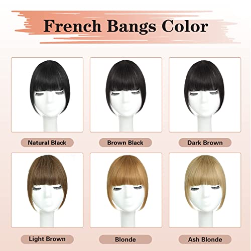 NAYOO Clip in Bangs - 100% Real Human French Bangs Hair Extensions with Temples for Women - Curved Bangs for Daily Wear (Natural Black)