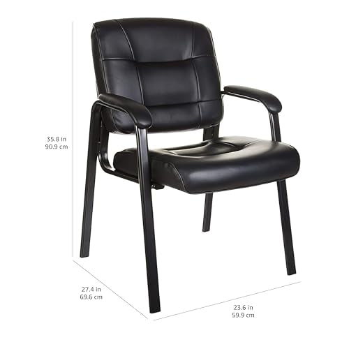 Amazon Basics Classic Faux Leather Office Desk Guest Chair with Metal Frame, Black, 27.4D x 23.6W x 35.8H in