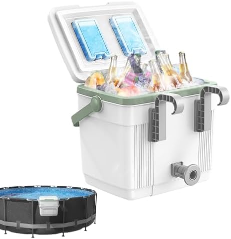 Pool Cooler with 2 Ice Pack – 22L Extra-Large Insulated Hanging Cooler for Above-Ground Pools, Fits Intex Bestway etc, Holds 24 Cans, Keeps Ice 3X Longer, Ideal for Poolside Camping & Outdoor Parties