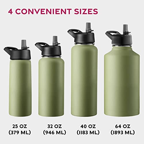 FineDine Triple Walled, Insulated Water Bottles with Straw - 32 Oz Stainless Steel Metal Bottle W/ 3 Leak Proof Lids - For Travel, School, Sports, Gym / Men, Women & Kids - Cheery Turquoise