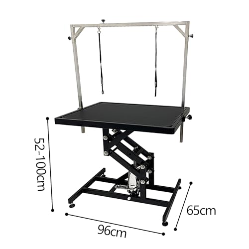 Hydraulic Lifting Dog Grooming Table, Pet Grooming Table, Adjustable Height 52-100cm, Thickened Steel Frame and Rubber Tabletop, for Small Medium Large Pets(96 * 65 * 52-100cm)