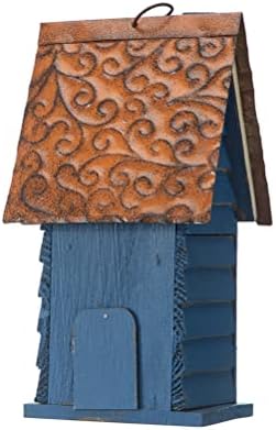 Glitzhome 12" H Retro Blue Distressed Solid Wood Cottage Birdhouse Hanging Bird House for Outdoors
