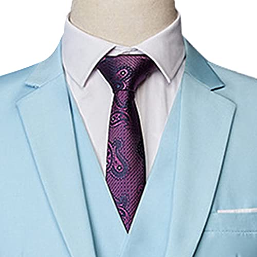 Casual 2 Button Suits for Men Slim Fit Notched Lapel Business Sets Solid Color Wedding Formal Jacket Vest Pants (Light Blue,Medium)