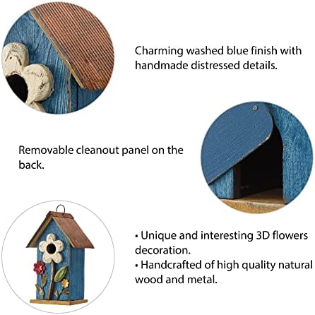 Glitzhome 10.2" H Hanging Bird House for Outdoor Patio Garden Decorative Birdhouse Pet Cottage Distressed Wooden Birdhouse, Flower Rustic Blue