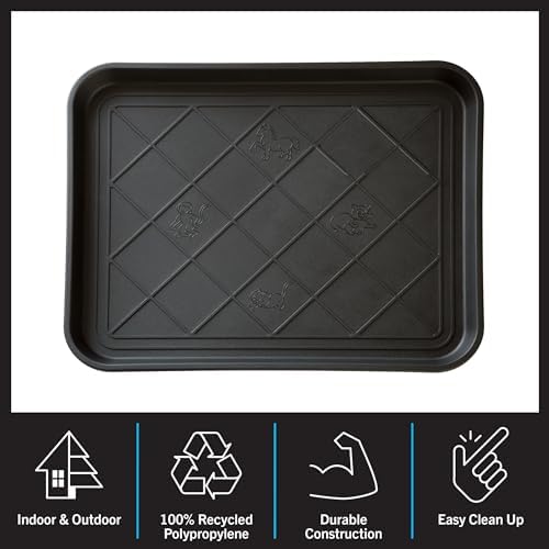 All-Weather Boot Tray - Water-Resistant Plastic Mud Pan, Pet Food Tray, and Outdoor or Indoor Shoe Mat for Entryway by Stalwart (Black)