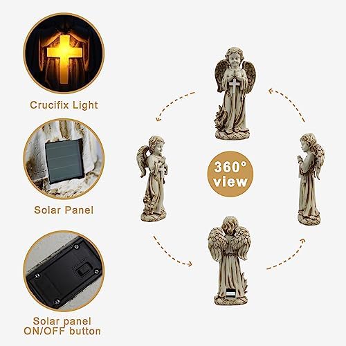 Angel Statue for Garden,Solar Angel for Cemetery Decorations,Garden Memorial Angels,Resin Praying Angels Figurine for Patio Lawn Yard Porch Decorations,12.12inch