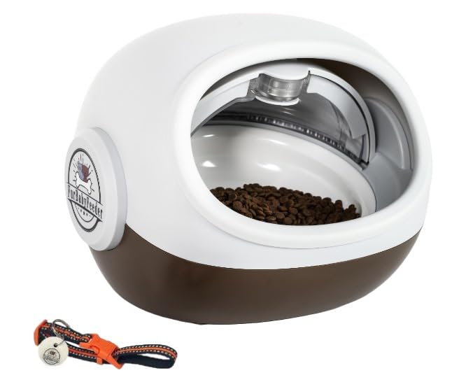 FurBabyFeeder Sphere – RFID Automatic Cat Feeder with Mute Option & Tag Sleeve – Smart Feeder for Multi-Cat Homes – Works with Wet & Dry Food – Secure Locking Doors, LCD Display - Coffee